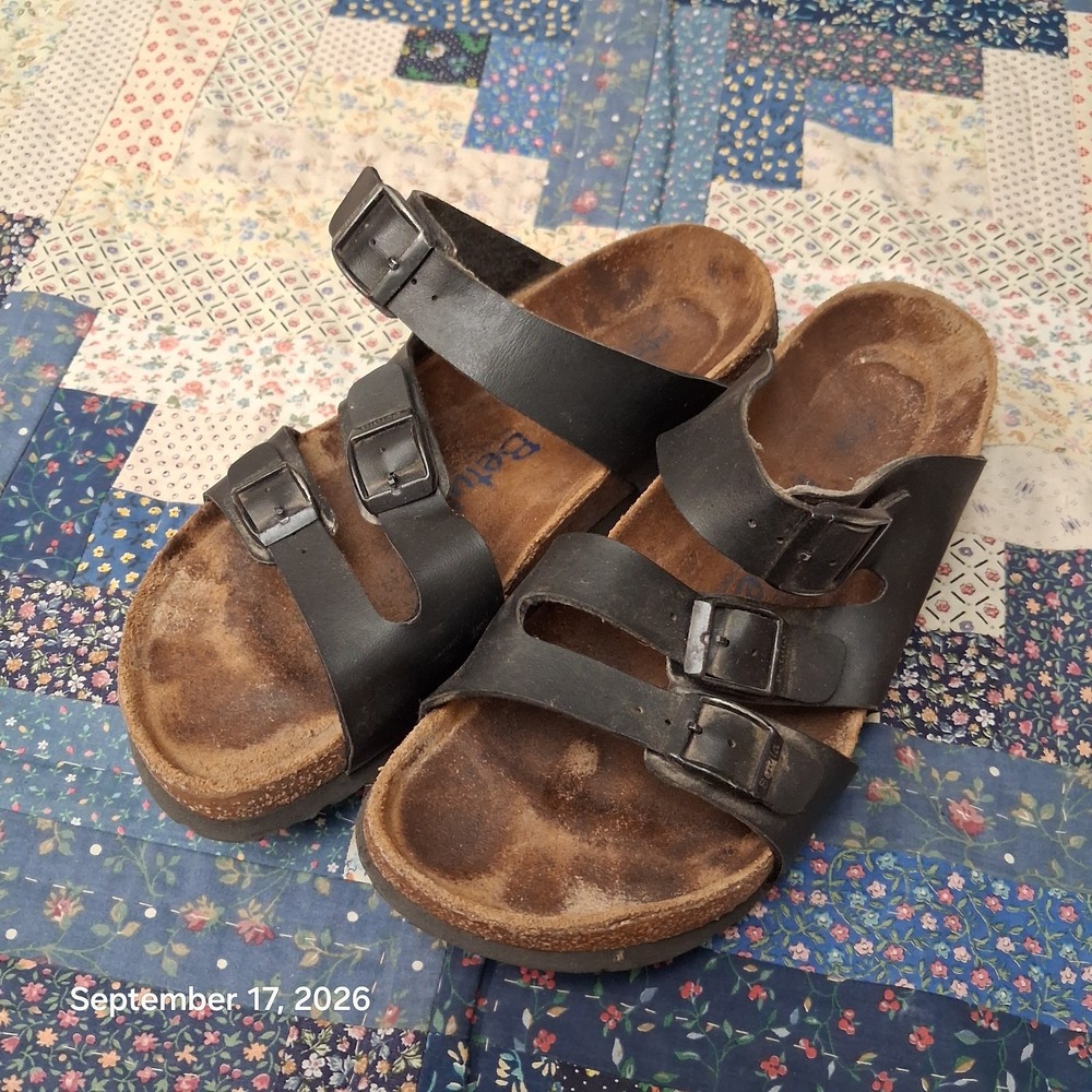 Betula by Birkenstock Florida Sandals Womens 8 Mens 6 Black 3 Strap Slide 39